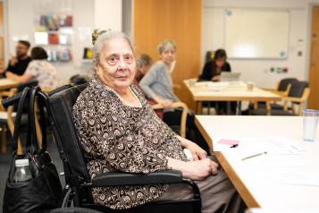 elderly lady looking at camera