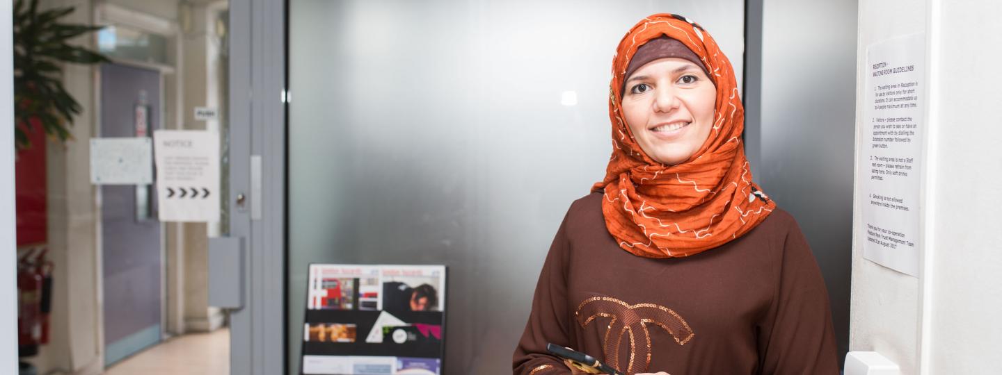Woman volunteer wearing a headscarf