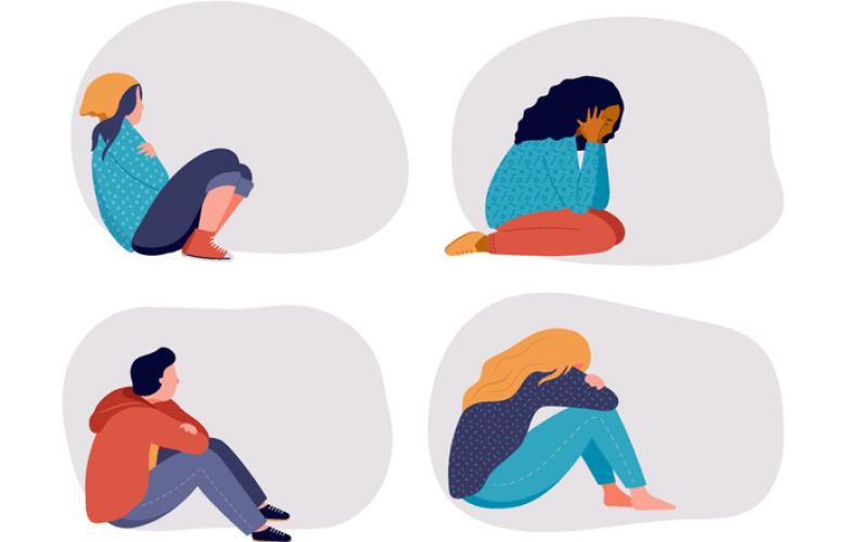 Four young people looking sad