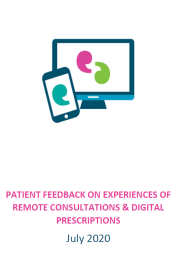 front cover of patient feedback of remote consultations & digital prescriptions report 